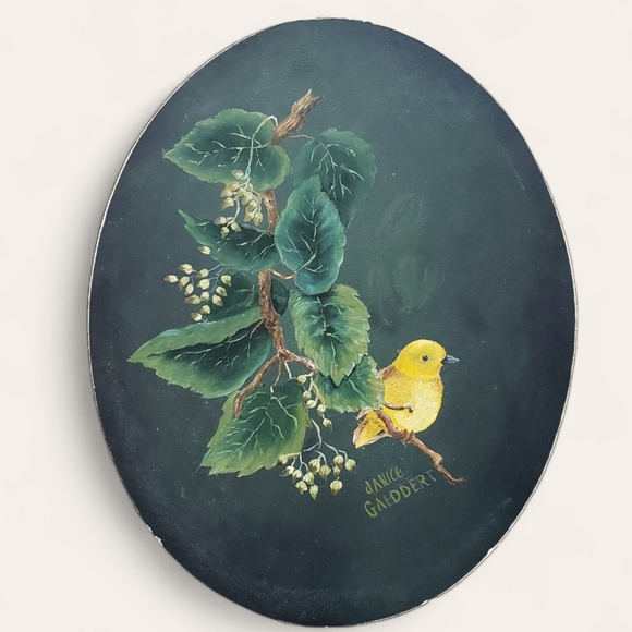 Original Bird Painting Oval Unframed Dark Academia Cottagecore Forest Fairy - Picture 2 of 8